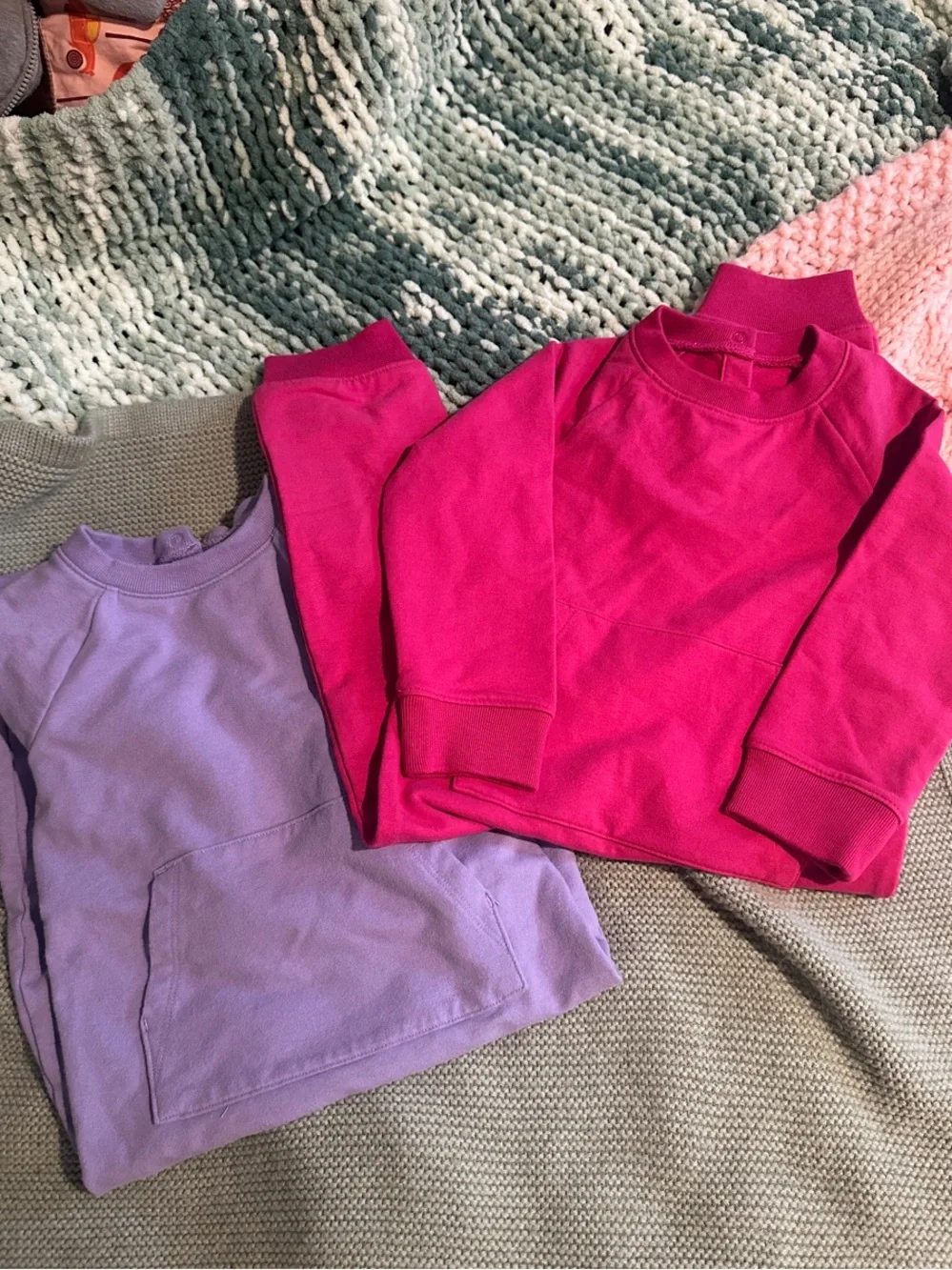 Kids Crewneck Sweatshirt Long Sleeve Button Onsies - Pink and Lavender
